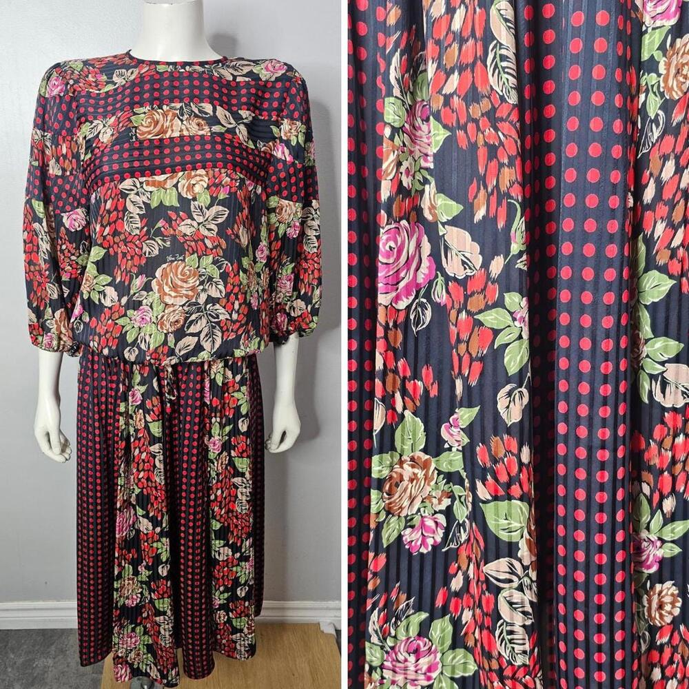 Vintage 1980s Diane Freis Dark Floral Matching Top & Skirt Set